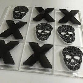 Acrylic Tic Tac Toe Board Skull - Black Sparkle Skull  and Solid Black