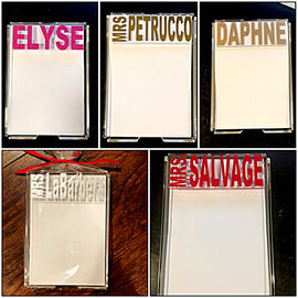 Personalized acrylic paper holder with plain note sheets
