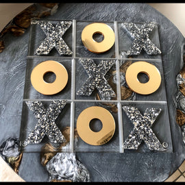 Acrylic Tic Tac Toe Board - Big Silver Sparkle and Gold Mirror